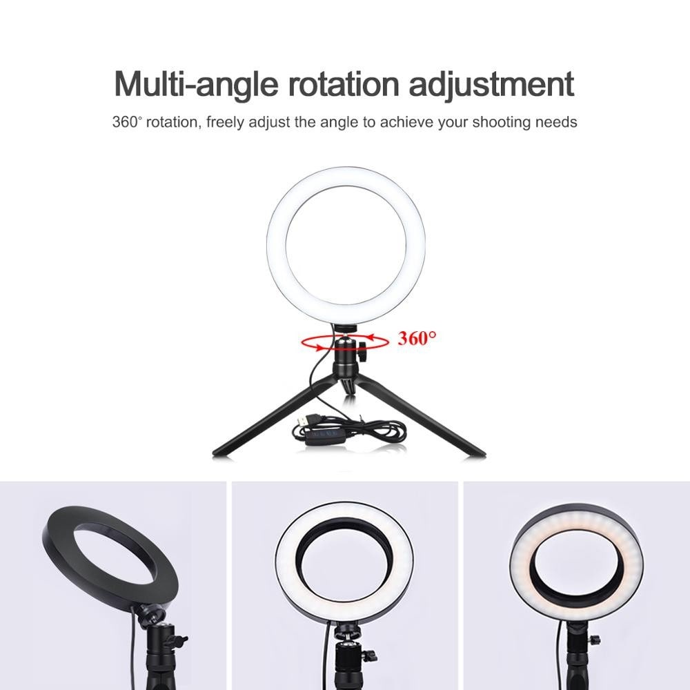 LED-ringljus med stativ, svart