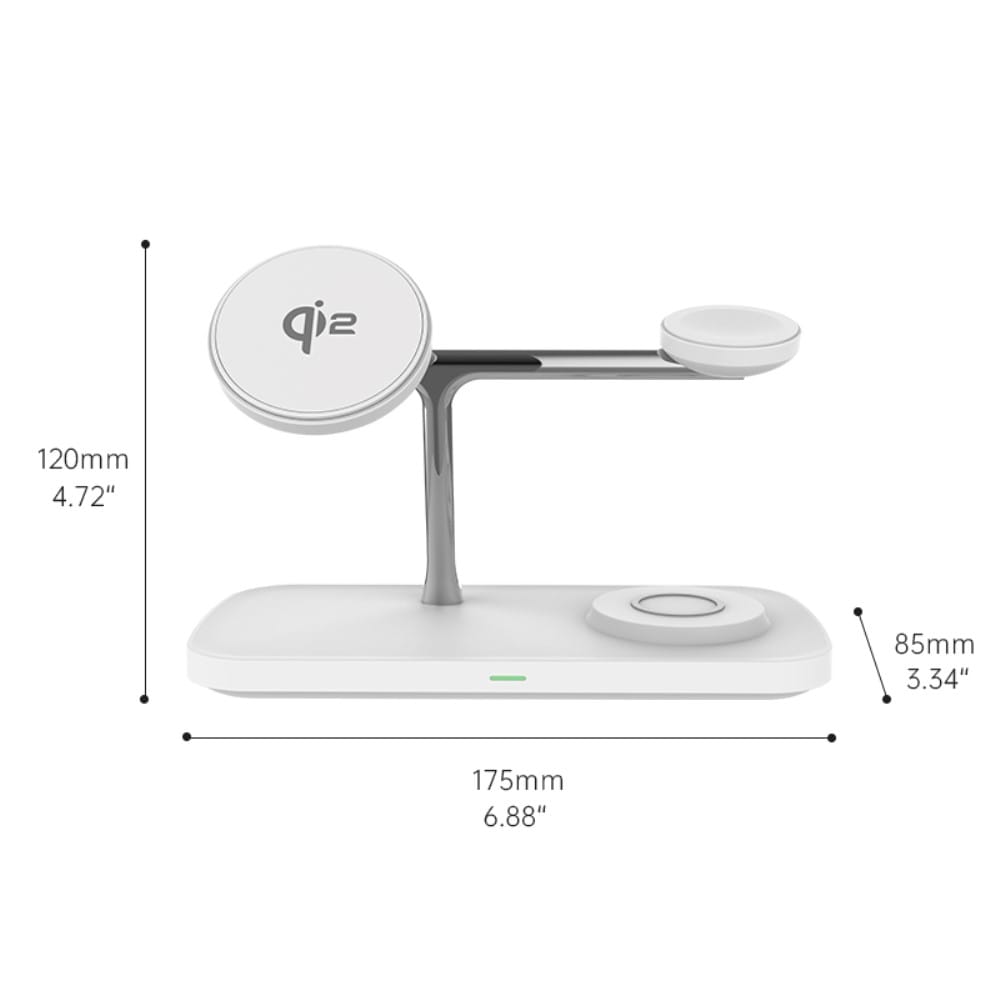 Trådlös Laddningsstation Qi2 MagSafe 3-i-1, vit