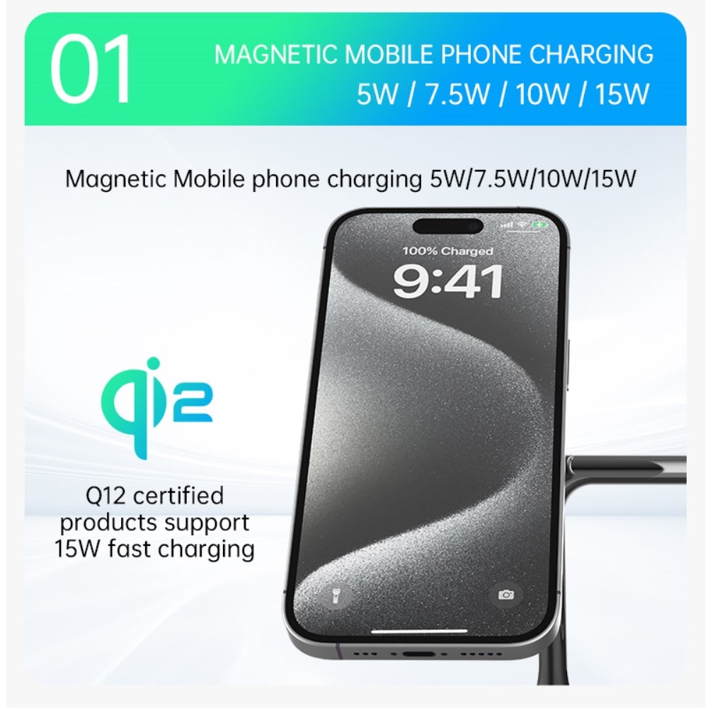 Samsung Galaxy S25 Qi2 Magnetisk trådlös Laddningsstation 3-i-1, svart