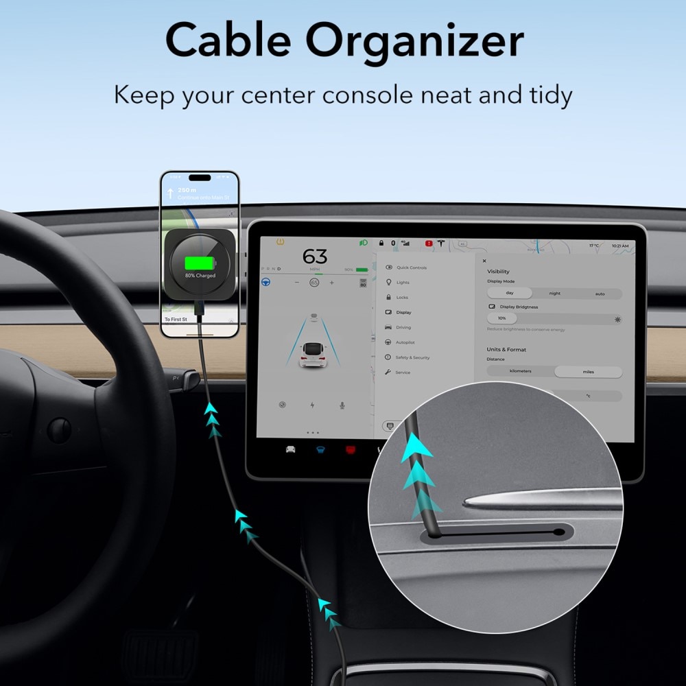 Tesla Touchscreen MagSafe Qi2 trådlös billaddare, svart