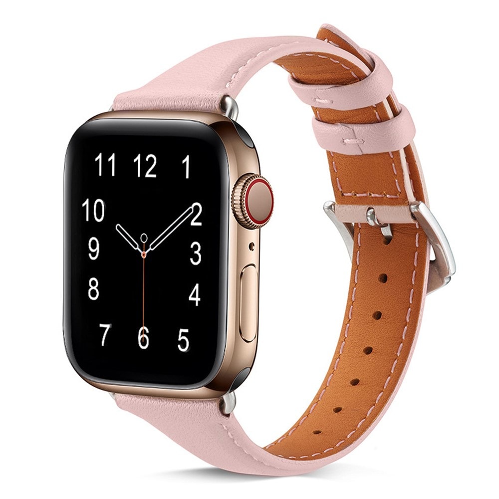 Apple Watch 41mm Series 8 Smalt armband i äkta läder, rosa