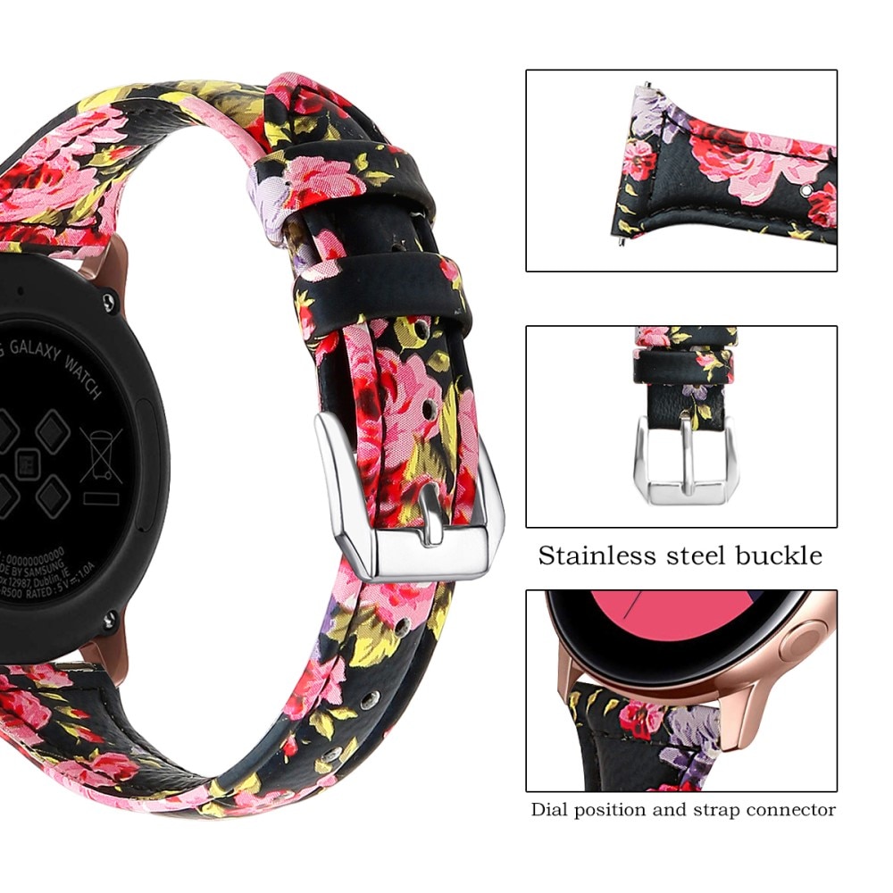 Samsung Galaxy Watch 5 44mm Smalt armband i äkta läder, svart blommor