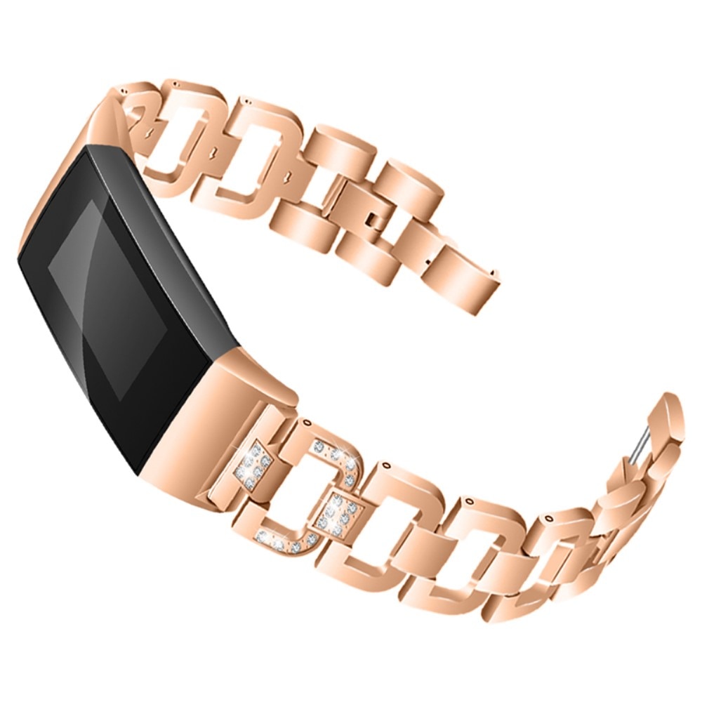 Fitbit Charge 3/4 Lyxigt armband med glittrande stenar, roséguld