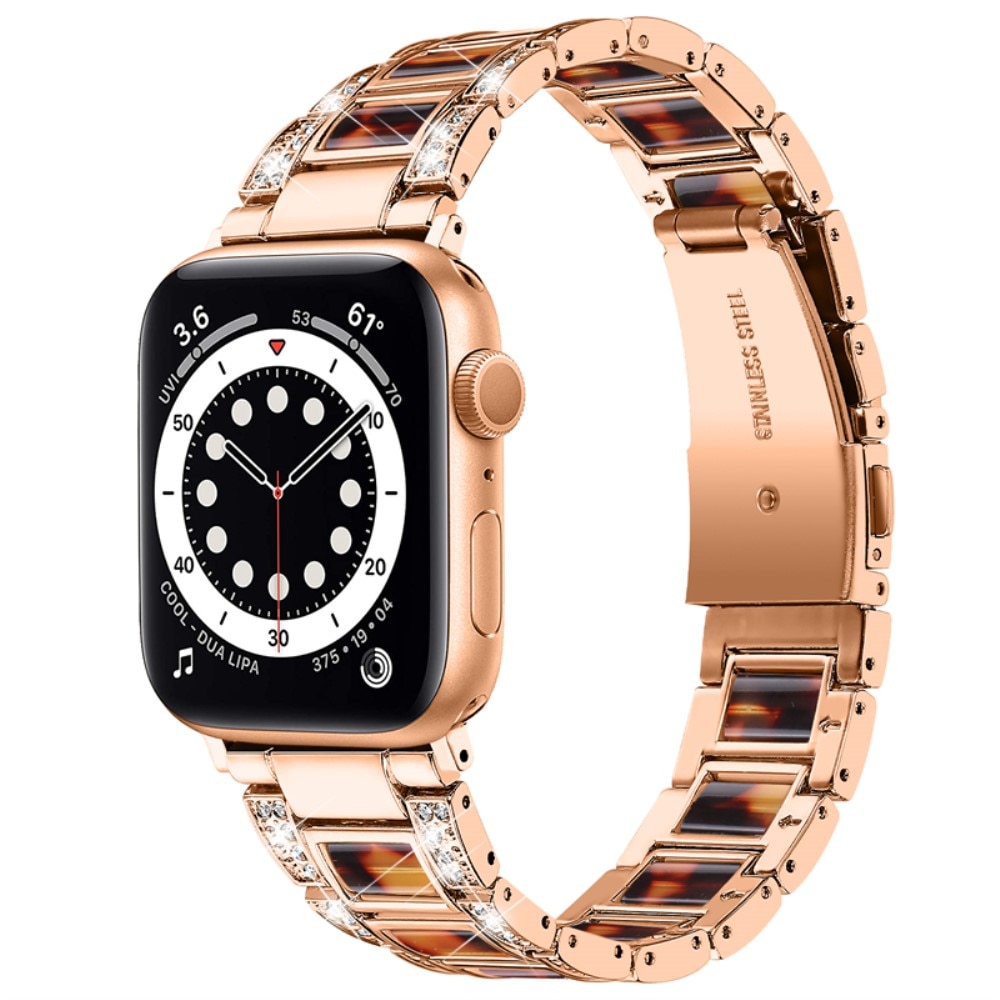Apple Watch 41mm Series 9 Armband i metall med fina stenar, Rosegold Coffee