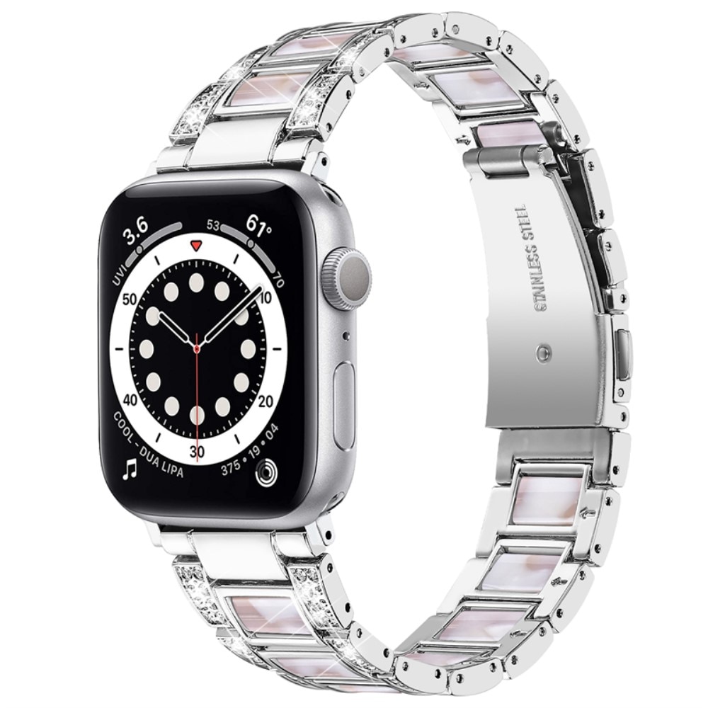 Apple Watch 41mm Series 9 Armband i metall med fina stenar, Silver Pearl