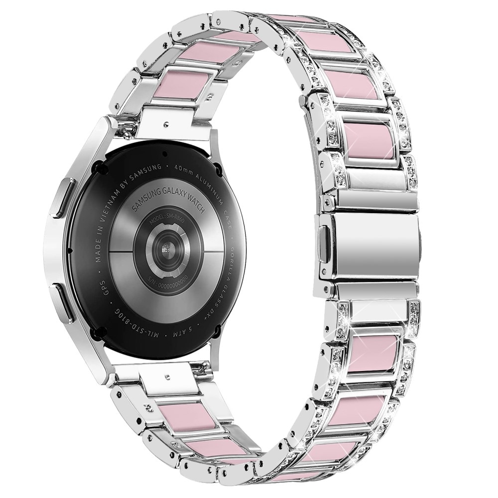 Samsung Galaxy Watch 7 44mm Armband i metall med fina stenar, Silver Rose