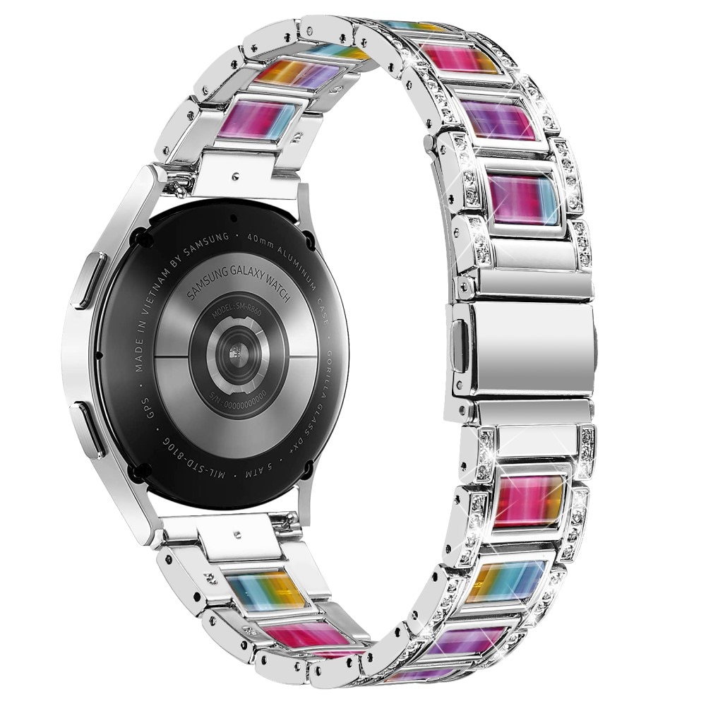 Samsung Galaxy Watch FE Armband i metall med fina stenar, Silver Rainbow