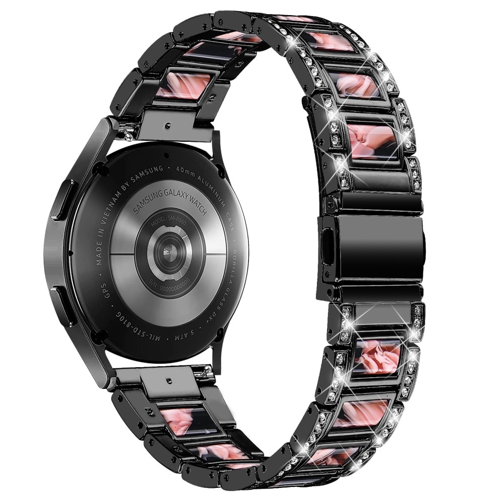 Samsung Galaxy Watch FE Armband i metall med fina stenar, Black Blossom