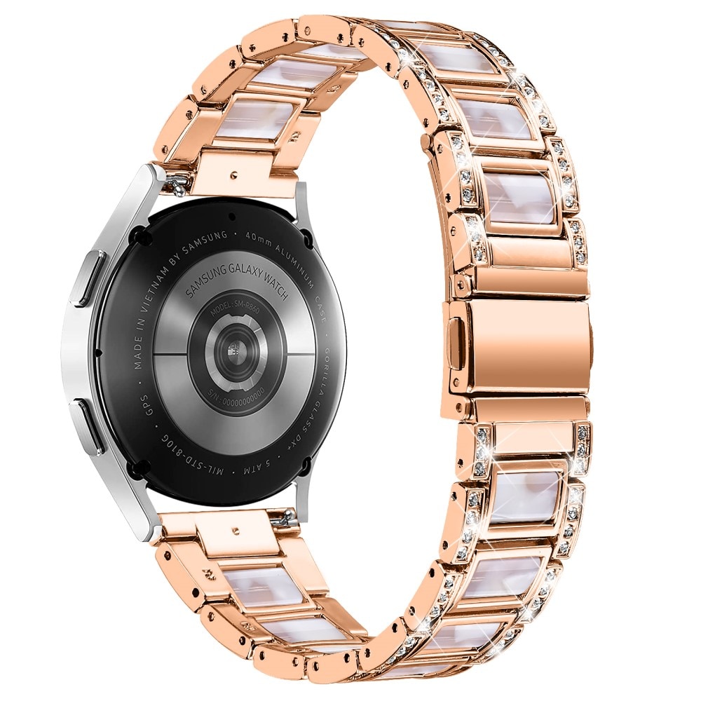 Samsung Galaxy Watch 7 44mm Armband i metall med fina stenar, Rosegold Pearl