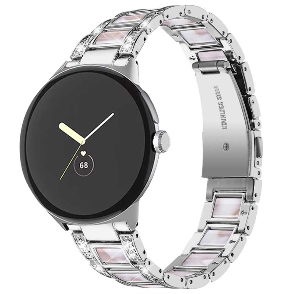 Google Pixel Watch 3 Armband i metall med fina stenar, Silver Pearl
