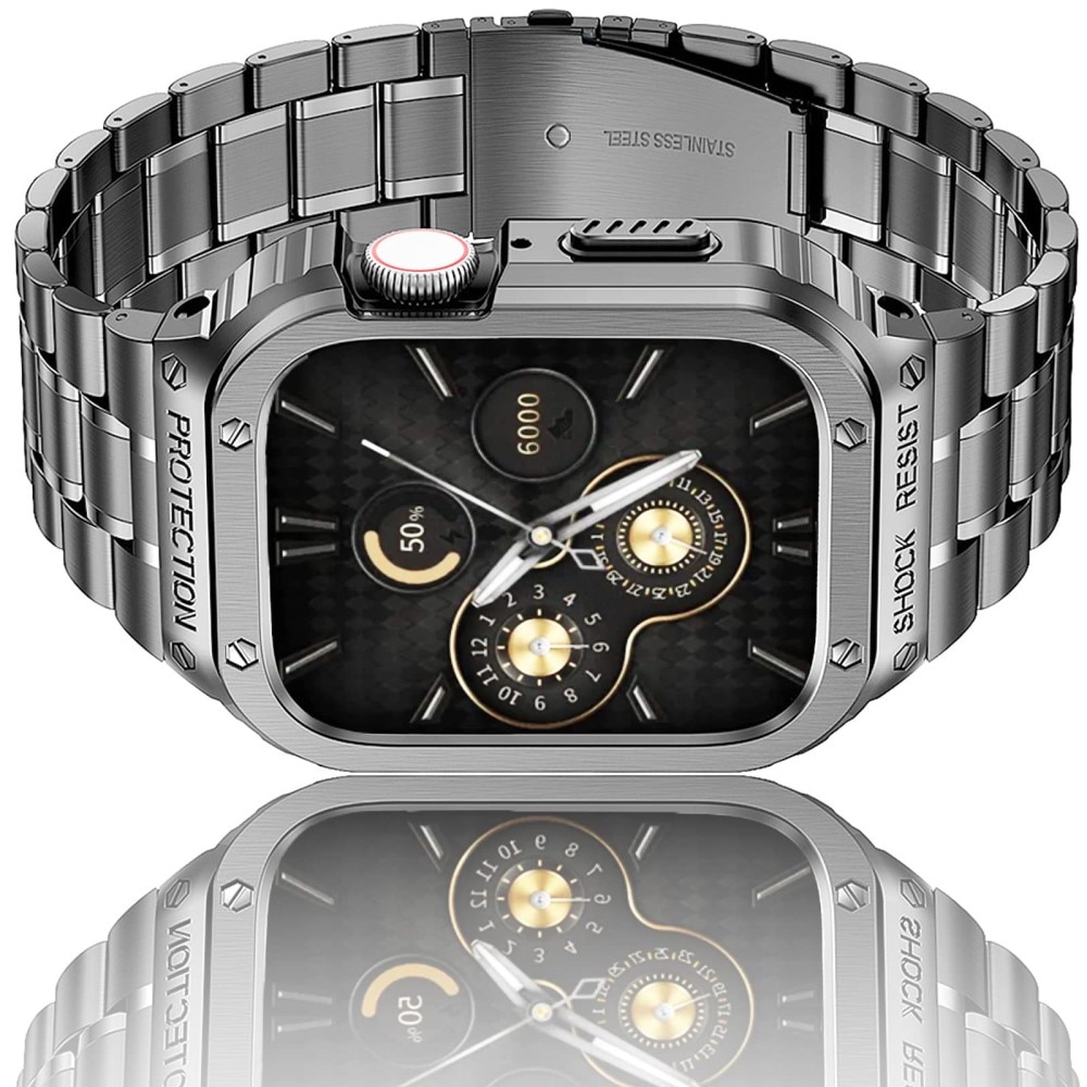 Apple Watch 41mm Series 9 Robust armband med inbyggt skal Full Metal, mörkgrå