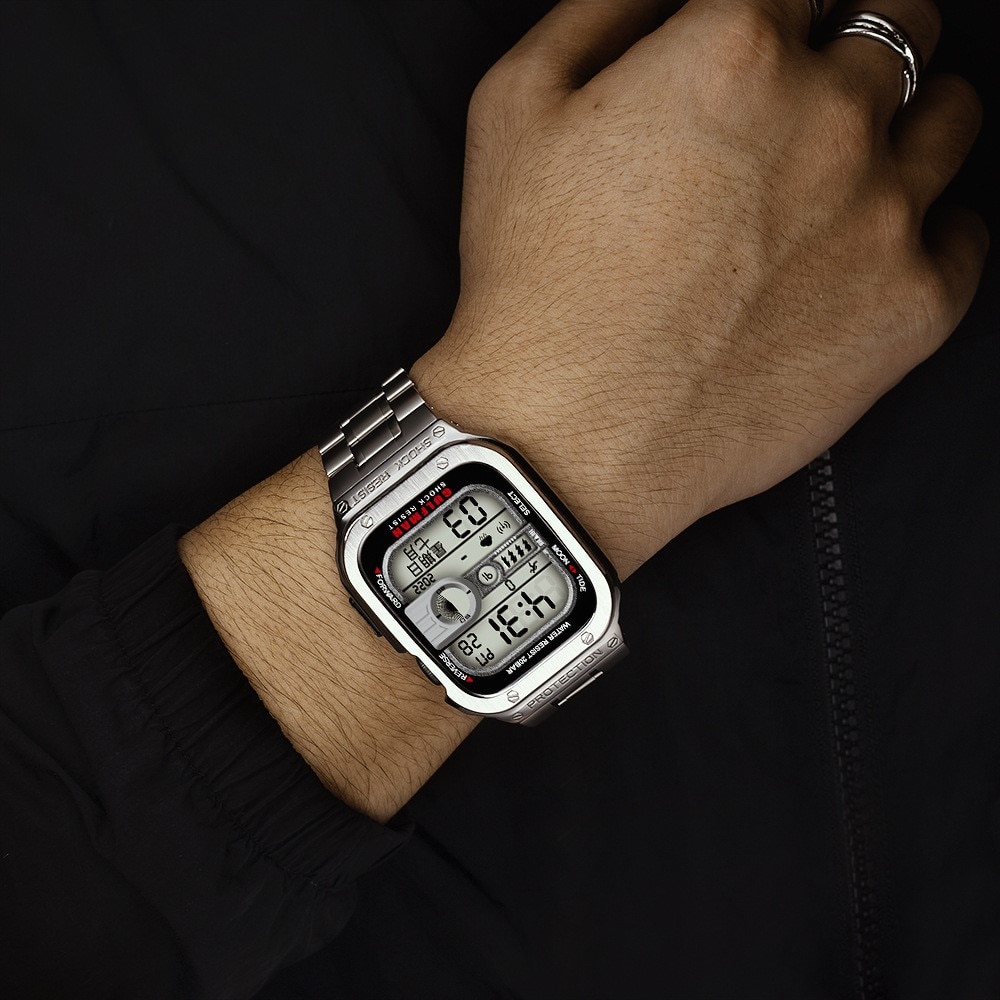 Apple Watch Ultra 49mm Robust armband med inbyggt skal Full Metal, silver