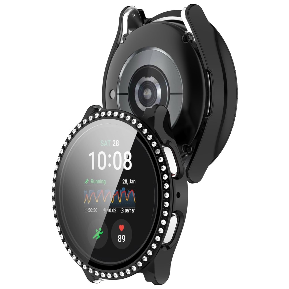 Samsung Galaxy Watch 7 44mm Heltäckande skal med inbyggt skärmskydd och stenar, svart