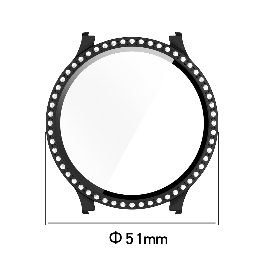 Samsung Galaxy Watch 7 44mm Heltäckande skal med inbyggt skärmskydd och stenar, svart