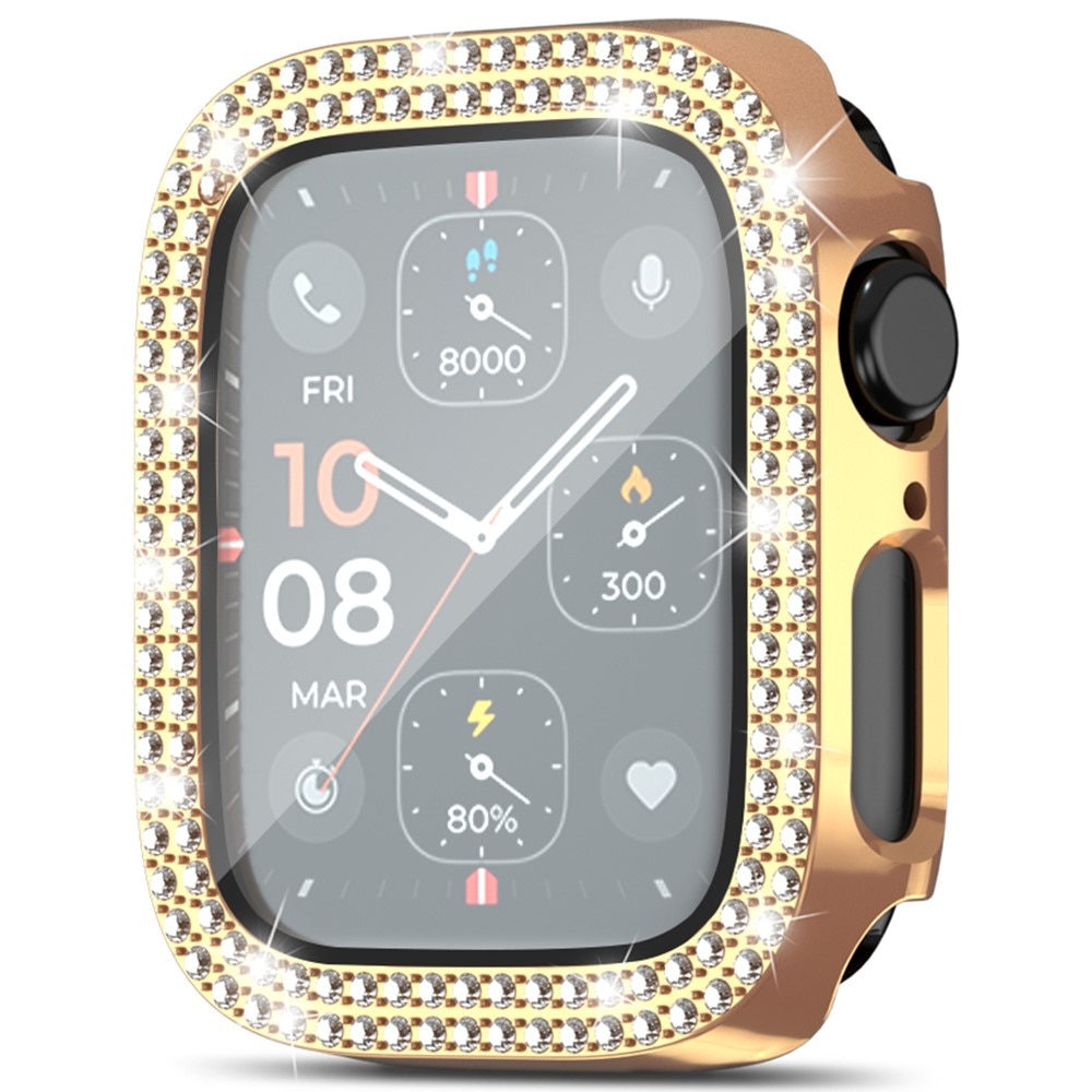 Apple Watch Series 4-6 44mm Heltäckande skal med inbyggt skärmskydd och stenar, roséguld