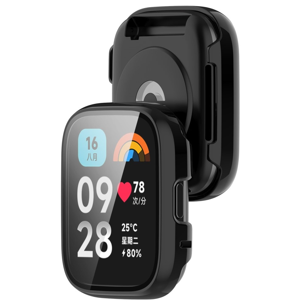 Xiaomi Redmi Watch 3 Active Heltäckande skal med inbyggt skärmskydd, svart