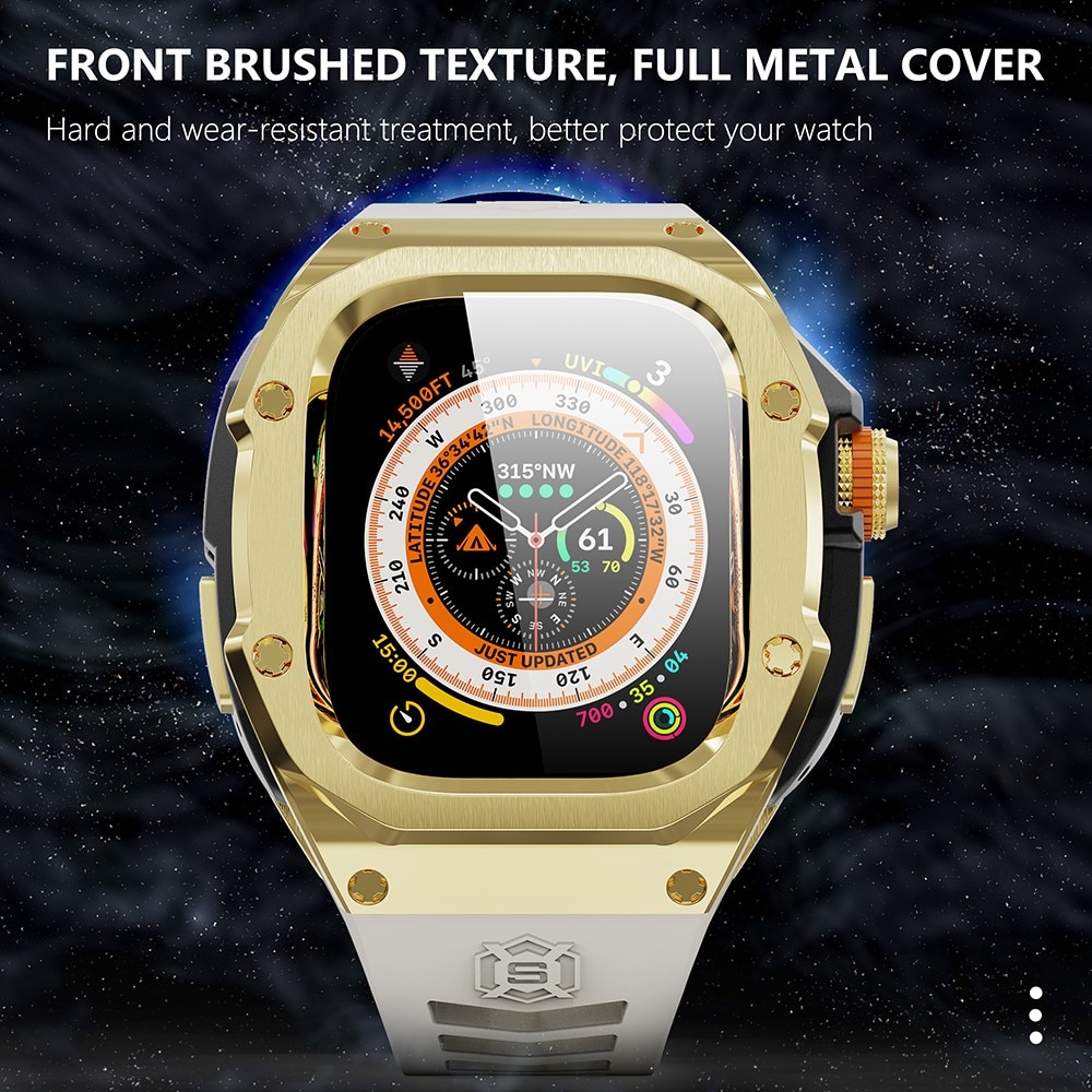 Apple Watch Ultra 2 49mm High Brushed Metal Skal+Armband, Gold/White