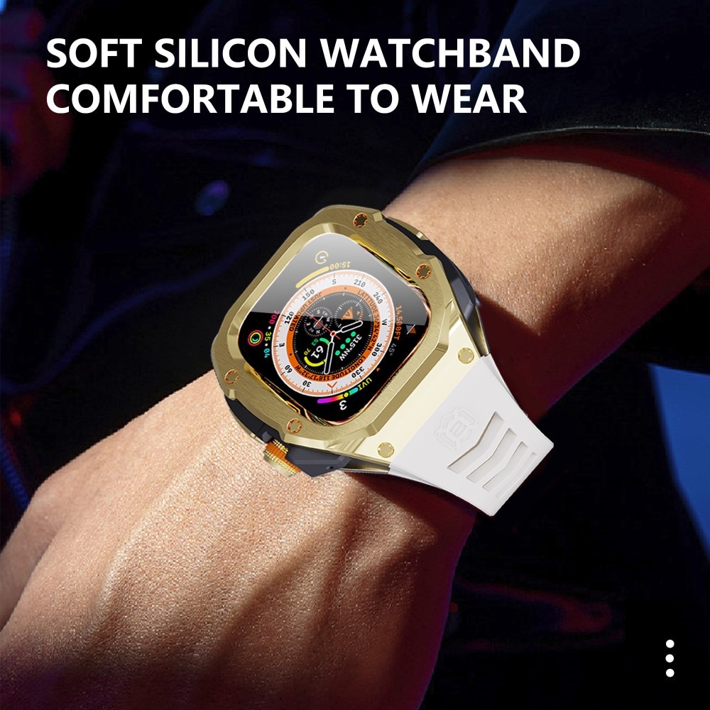 Apple Watch Ultra 2 49mm High Brushed Metal Skal+Armband, Gold/White
