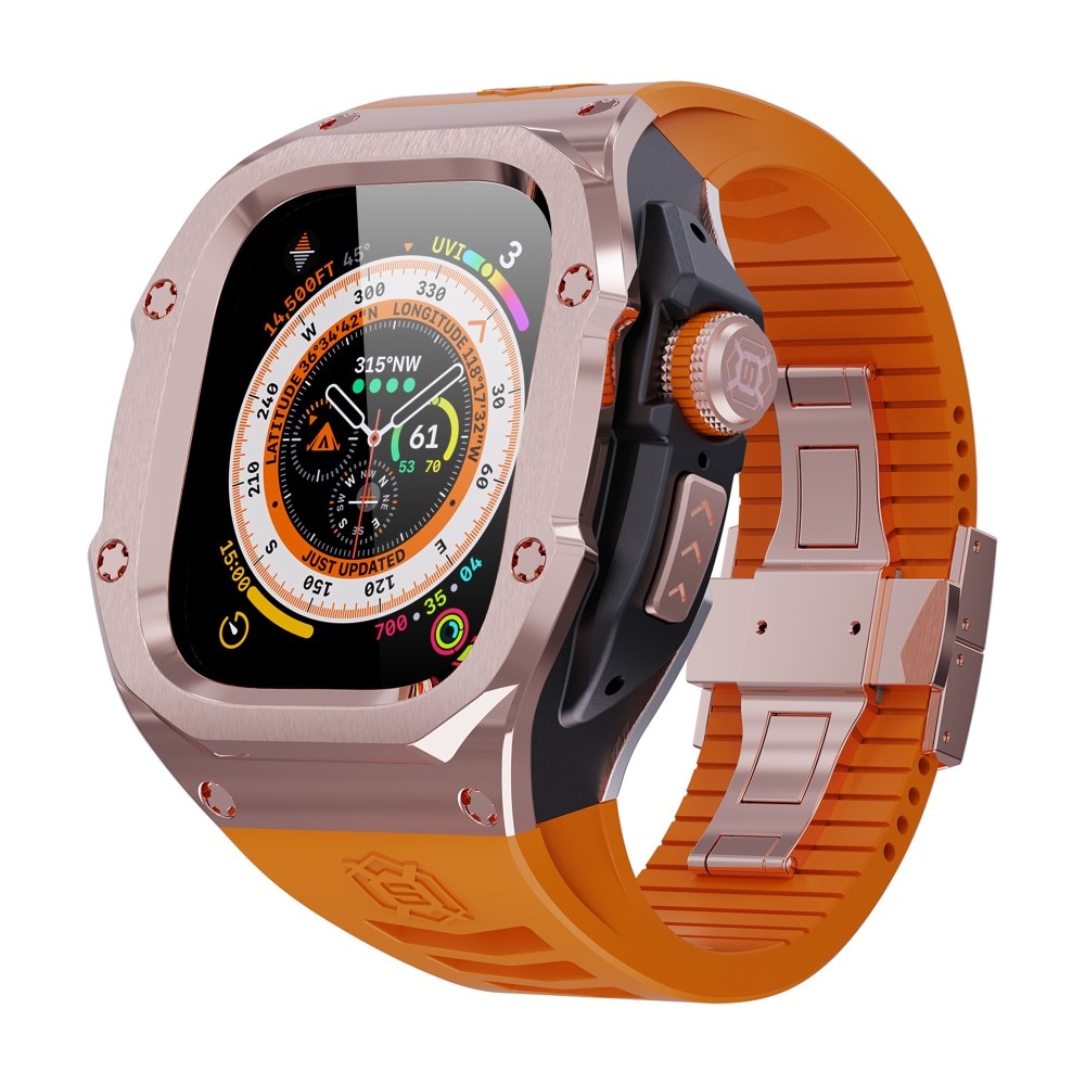 Apple Watch Ultra 49mm High Brushed Metal Skal+Armband, Rose/Orange
