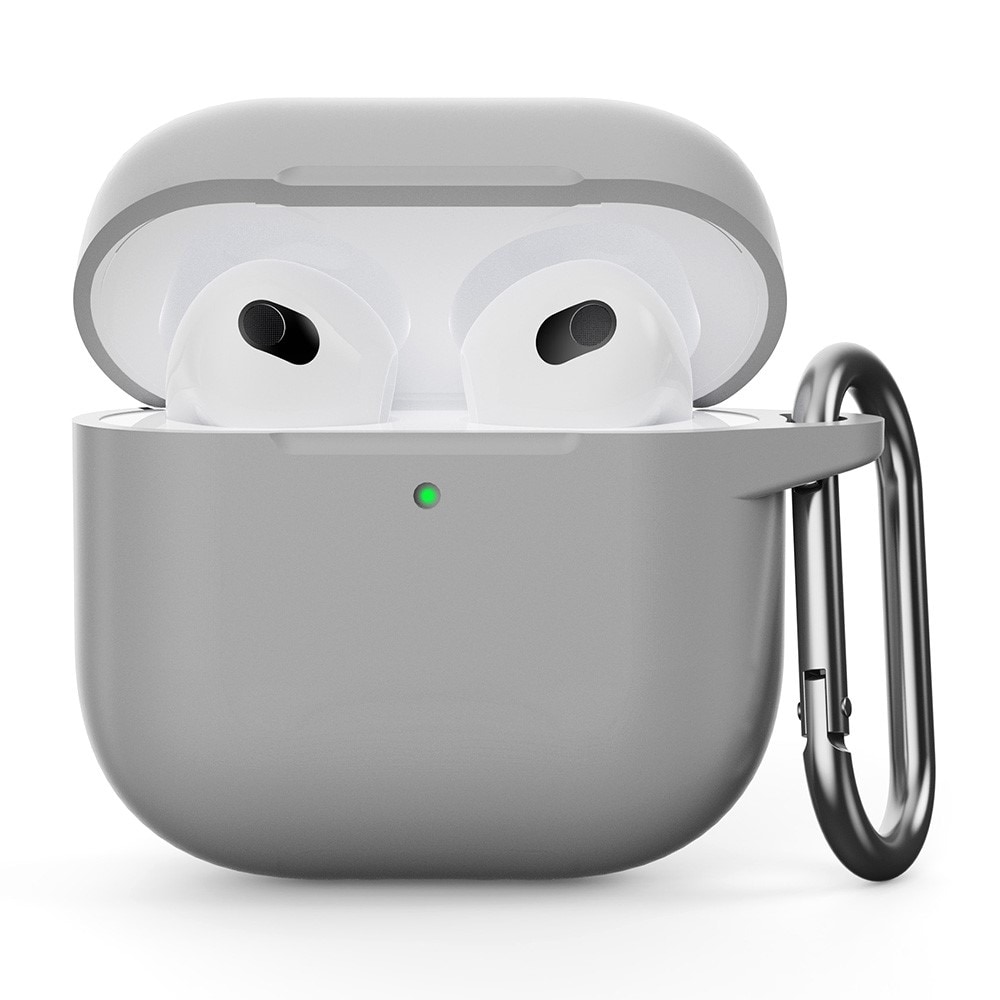 Apple AirPods 4 Silikonskal + karbinhake, grå