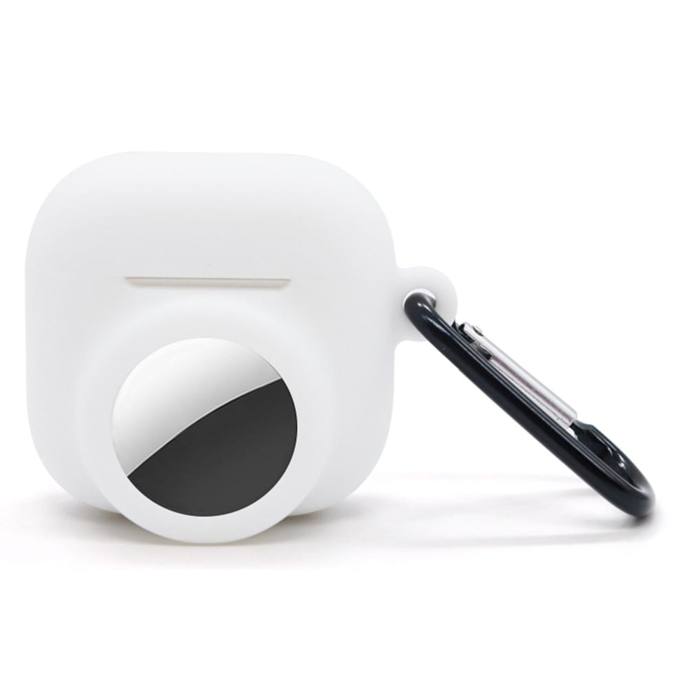 Apple AirPods 4 Silikonskal med AirTag-hållare + karbinhake, vit