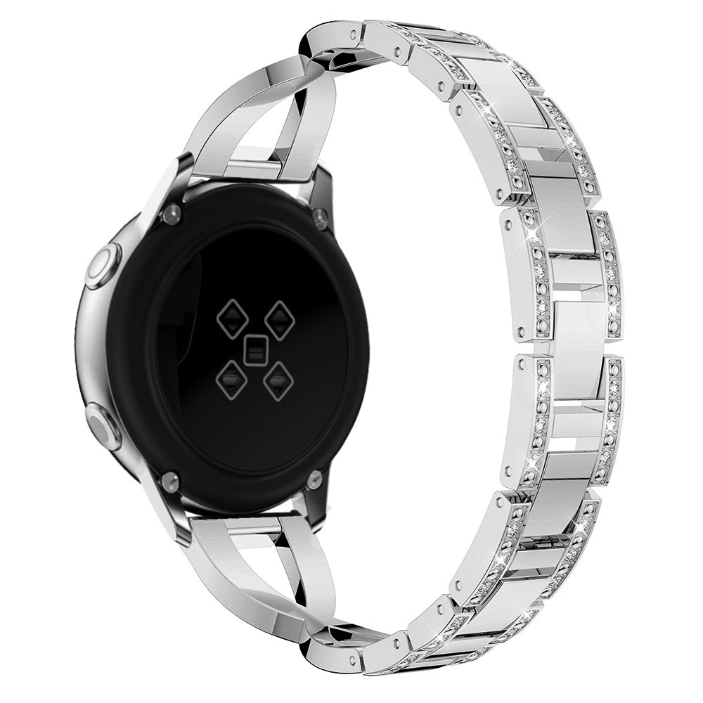 Galaxy Watch 4 40/42/44/46 mm Smalt länkarmband med glittrande stenar, silver