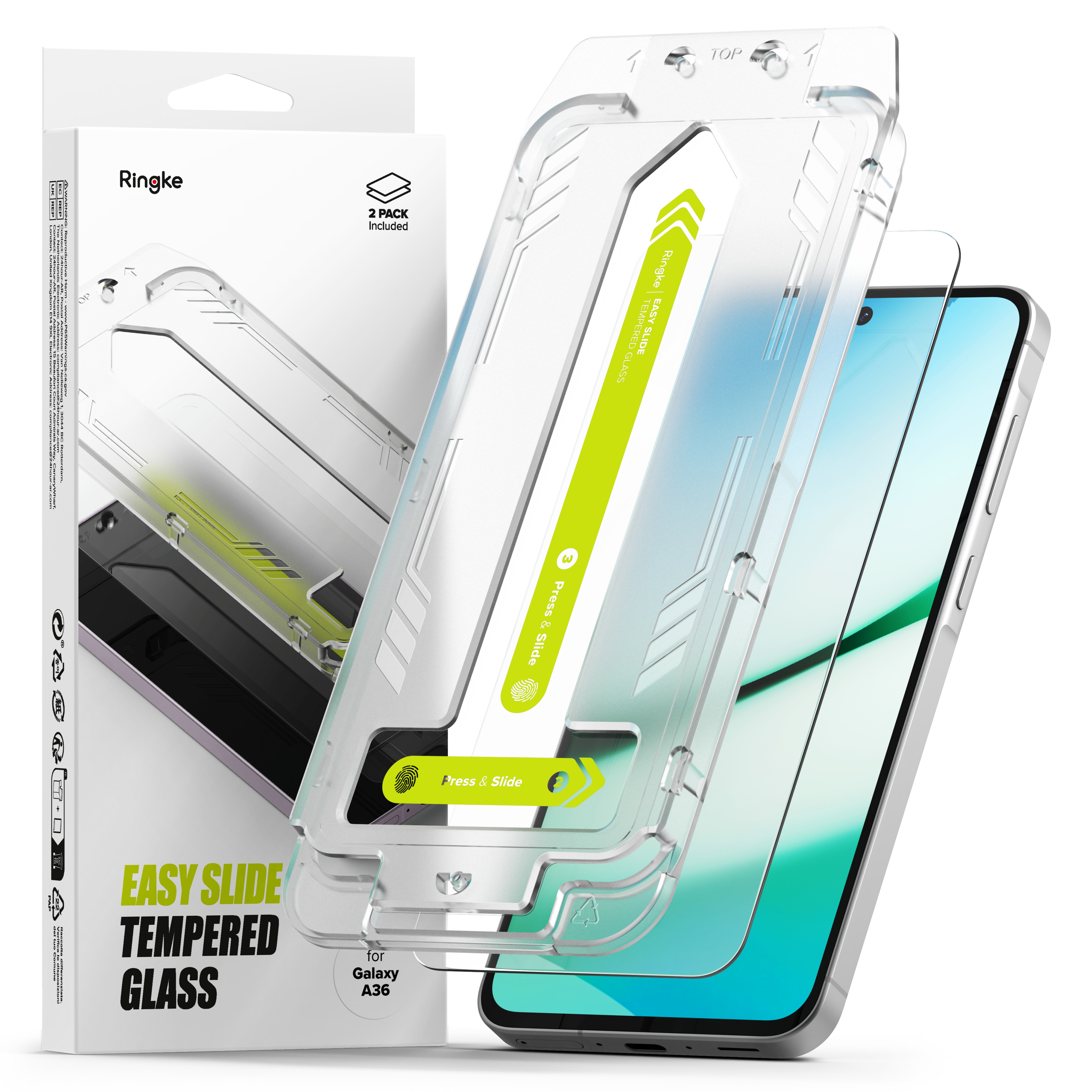 Samsung Galaxy A36 Skärmskydd i glas med monteringsram (2-pack)