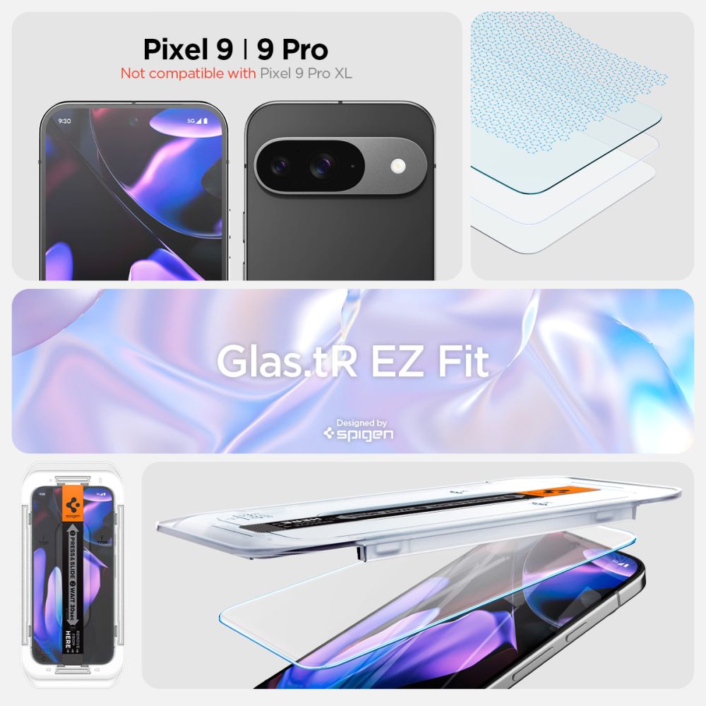 Google Pixel 9 Pro Skärmskydd med installationsram (2-pack) GLAS.tR EZ Fit