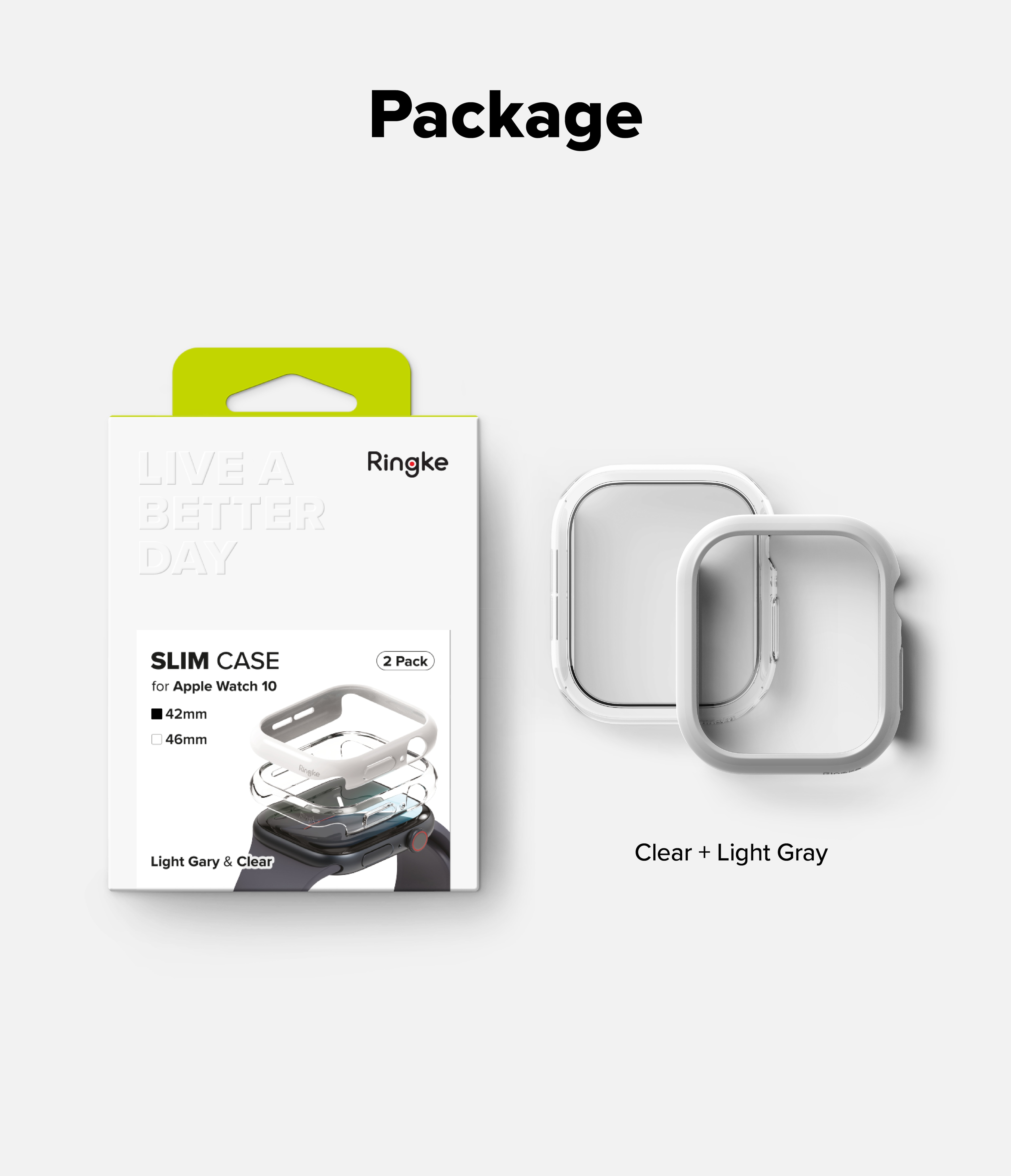 Apple Watch Series 10 42mm Tunt skal (2-pack), grå & genomskinlig