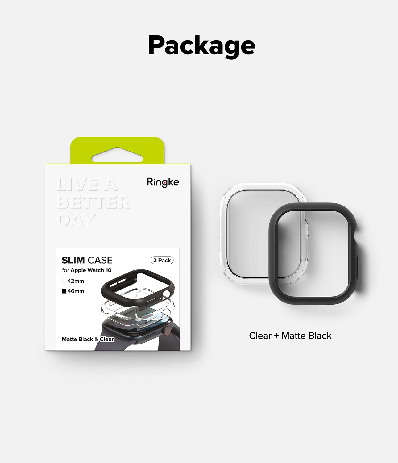 Apple Watch Series 10 42mm Tunt skal (2-pack), mattsvart & genomskinlig