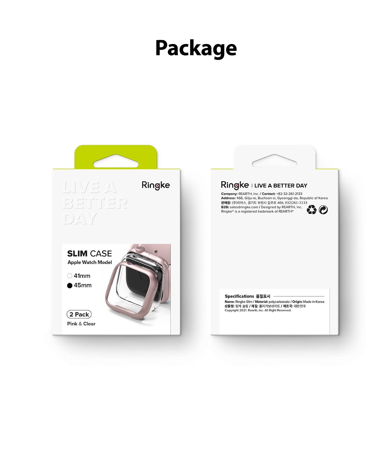 Apple Watch 45mm Series 8 Tunt skal (2-pack), rosa & genomskinlig