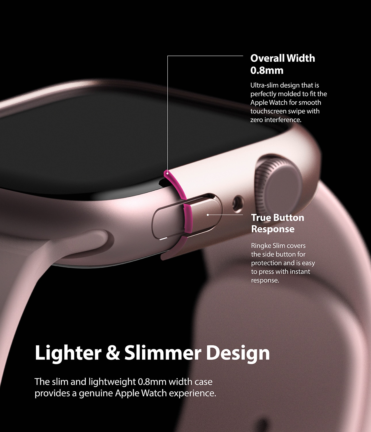 Apple Watch 45mm Series 8 Tunt skal (2-pack), rosa & genomskinlig
