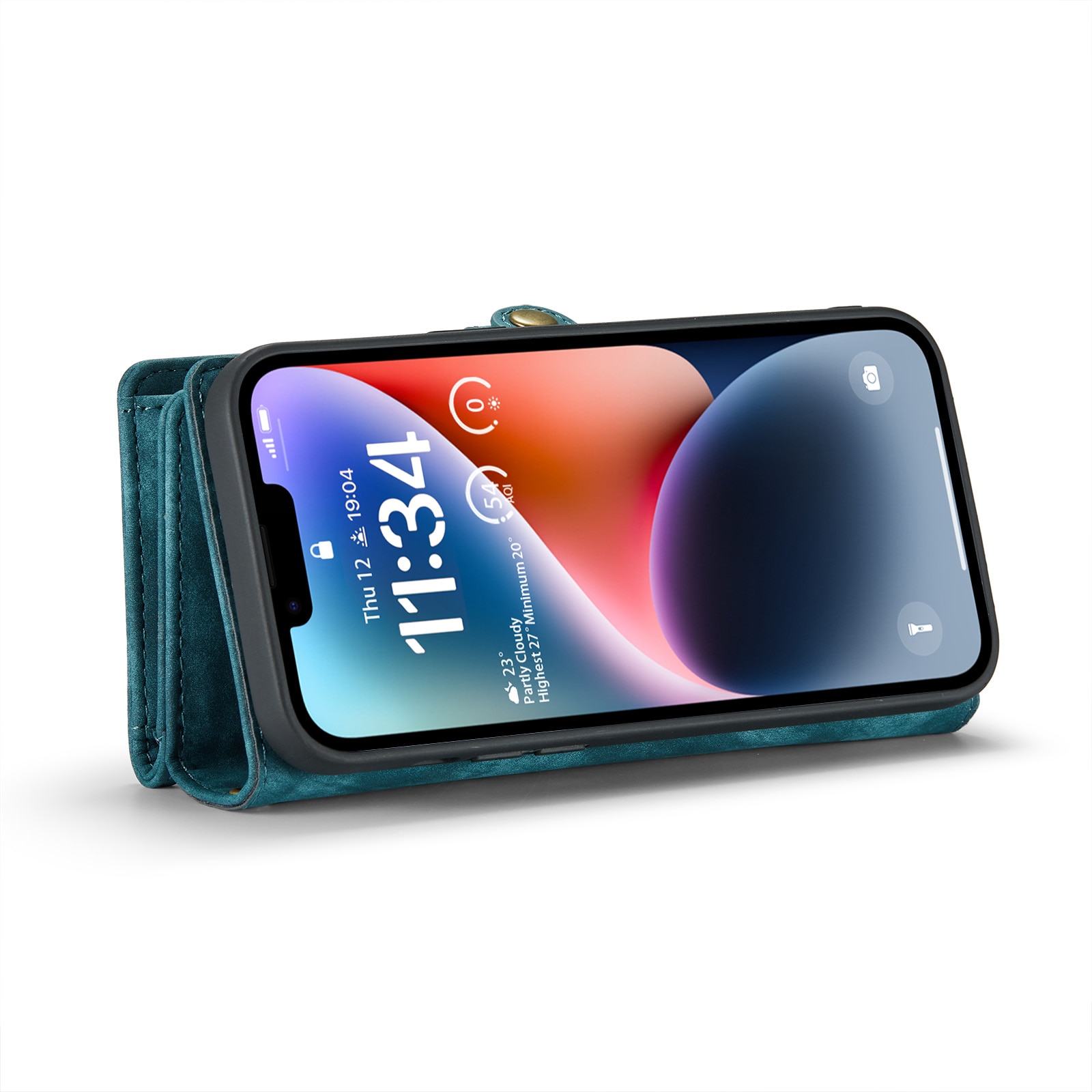 iPhone 14 Rymligt plånboksfodral med många kortfack, blå