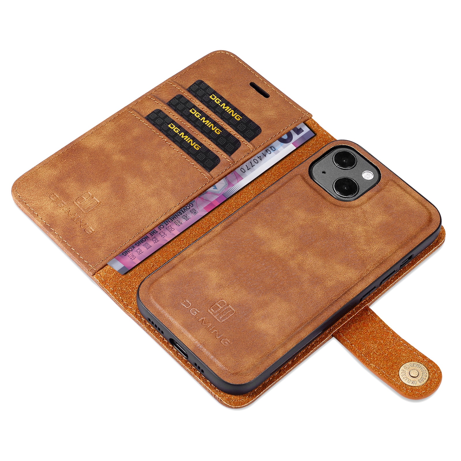 iPhone 13 Mini Plånboksfodral med avtagbart skal, cognac