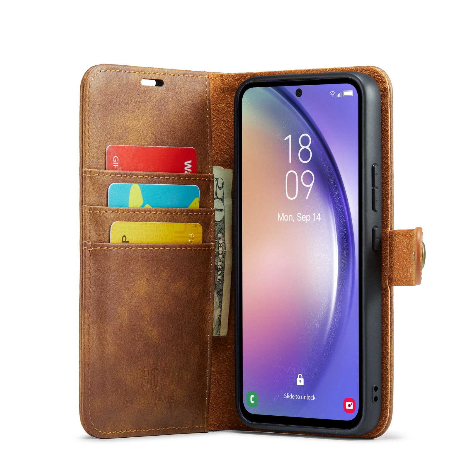 Samsung Galaxy S23 FE Plånboksfodral med avtagbart skal, cognac