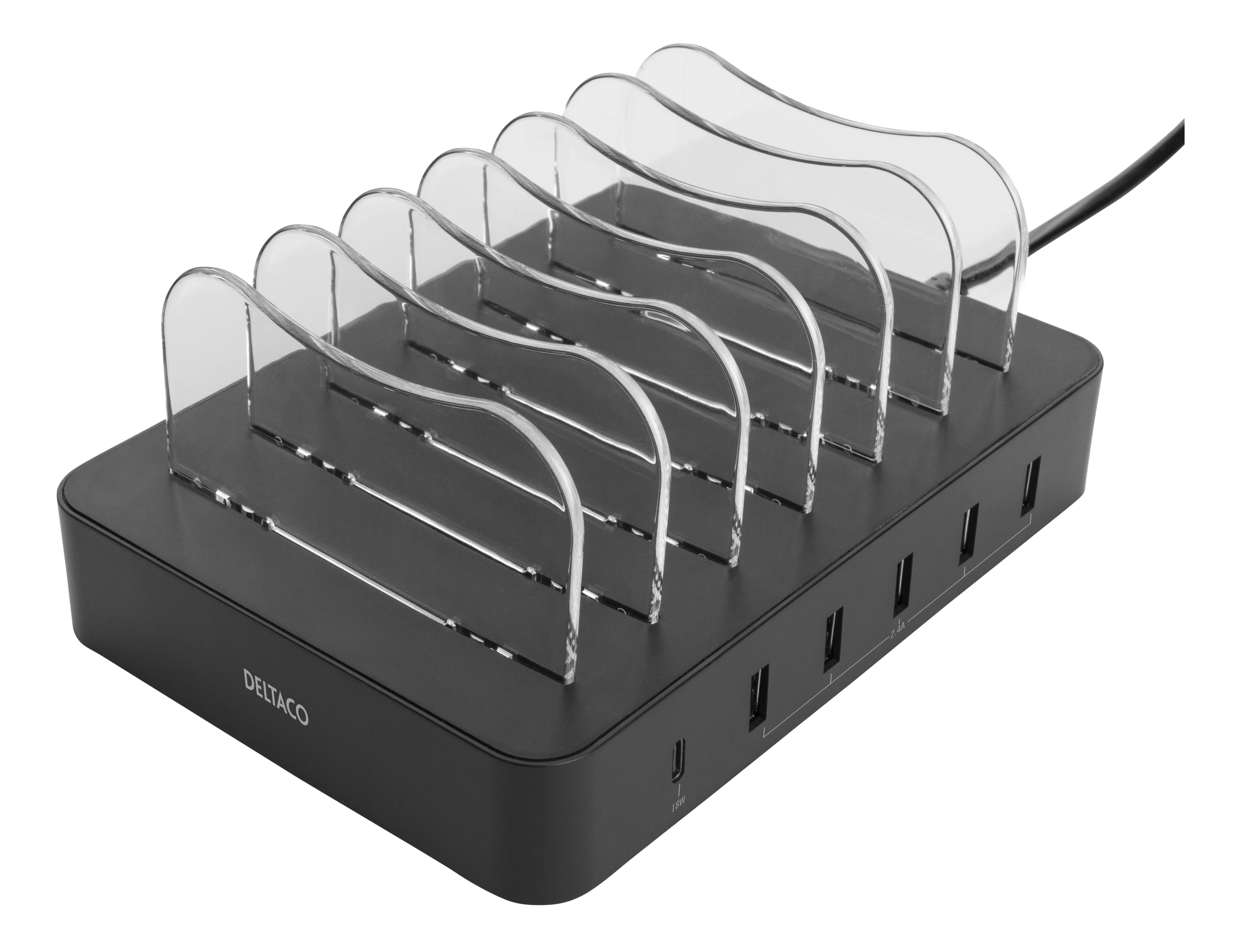 Laddningsstation 5x USB-A + 1x USB-C 50W, svart