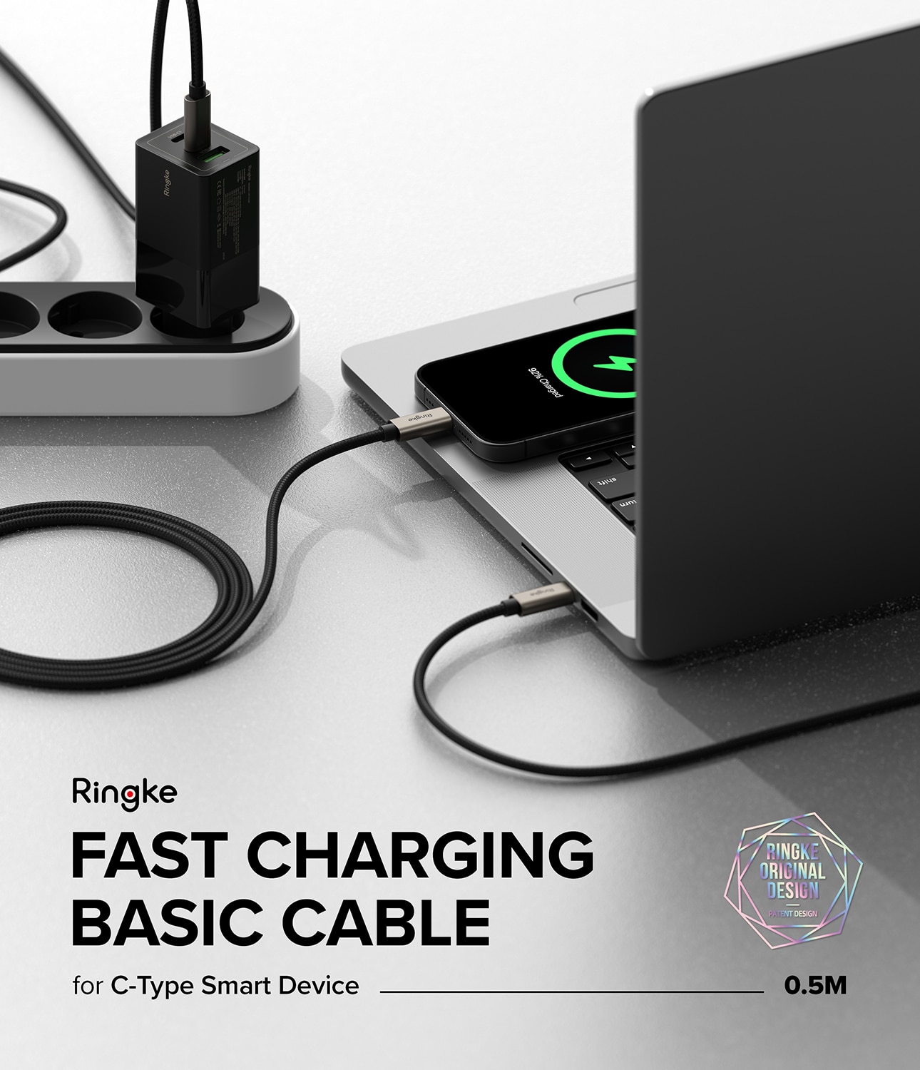 Snabbladdnings Laddningskabel USB-C till USB-C 0,5m, svart