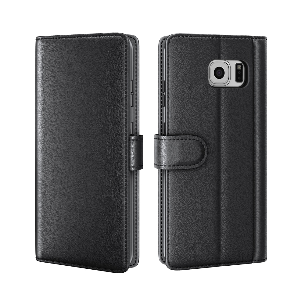 Samsung Galaxy S6 Edge Plånboksfodral i Äkta Läder, svart