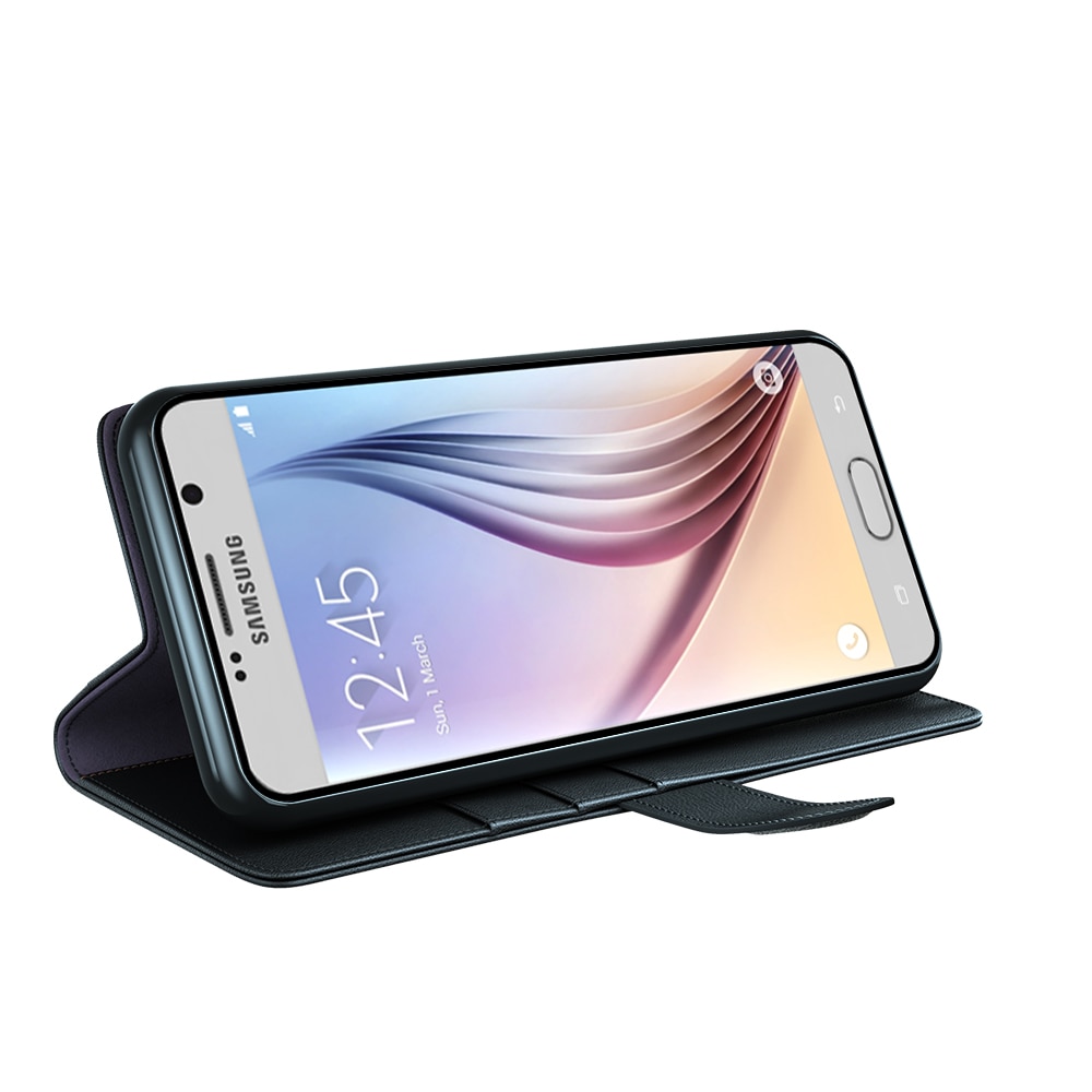 Samsung Galaxy S6 Edge Plånboksfodral i Äkta Läder, svart