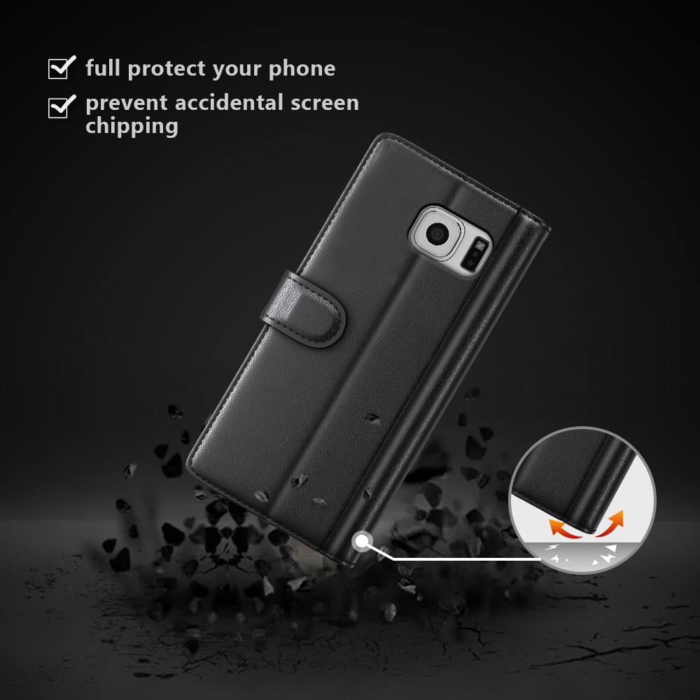 Samsung Galaxy S6 Edge Plus Plånboksfodral i Äkta Läder, svart