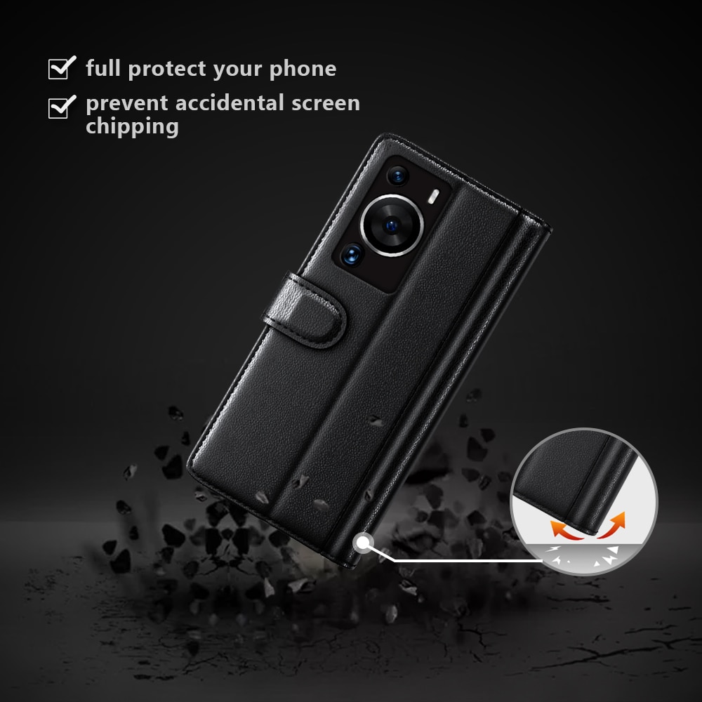 Huawei P60/P60 Pro Plånboksfodral i Äkta Läder, svart
