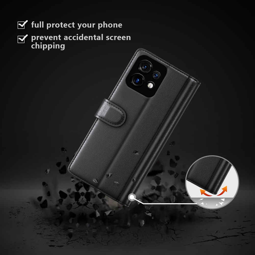 Motorola Edge 40 Pro Plånboksfodral i Äkta Läder, svart