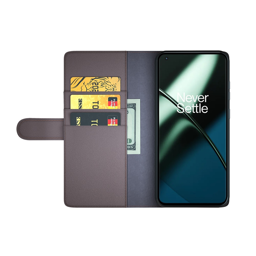 OnePlus 11 Plånboksfodral i Äkta Läder, brun