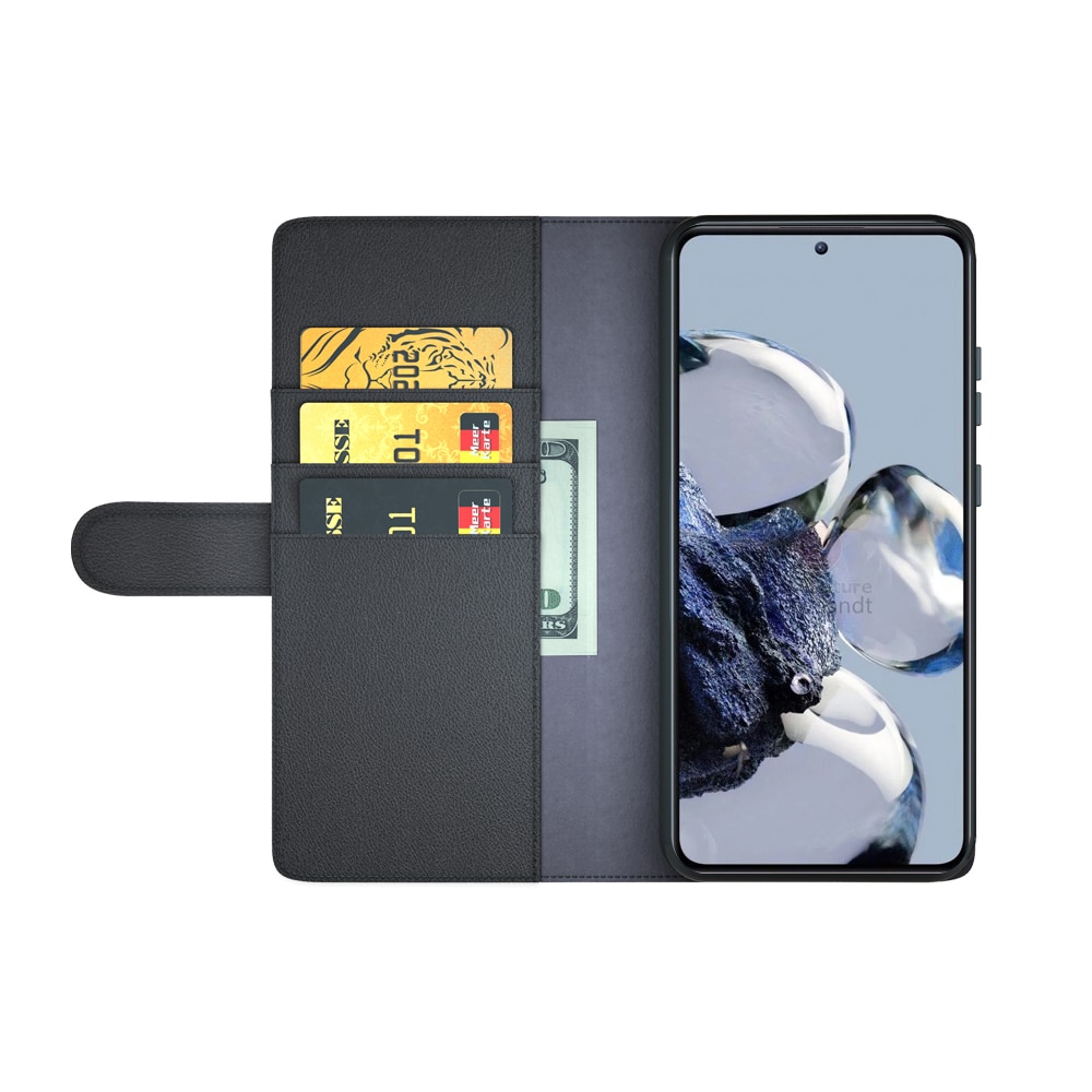 Xiaomi 12T/12T Pro Plånboksfodral i Äkta Läder, svart