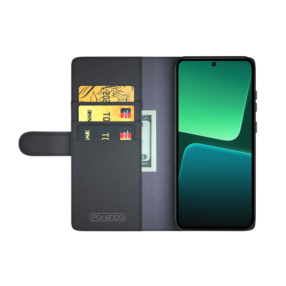 Xiaomi 13 Pro Plånboksfodral i Äkta Läder, svart
