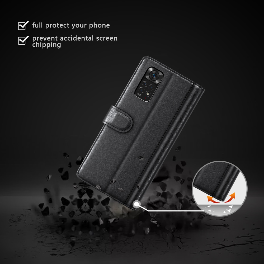 Xiaomi Redmi Note 11 Pro Plånboksfodral i Äkta Läder, svart