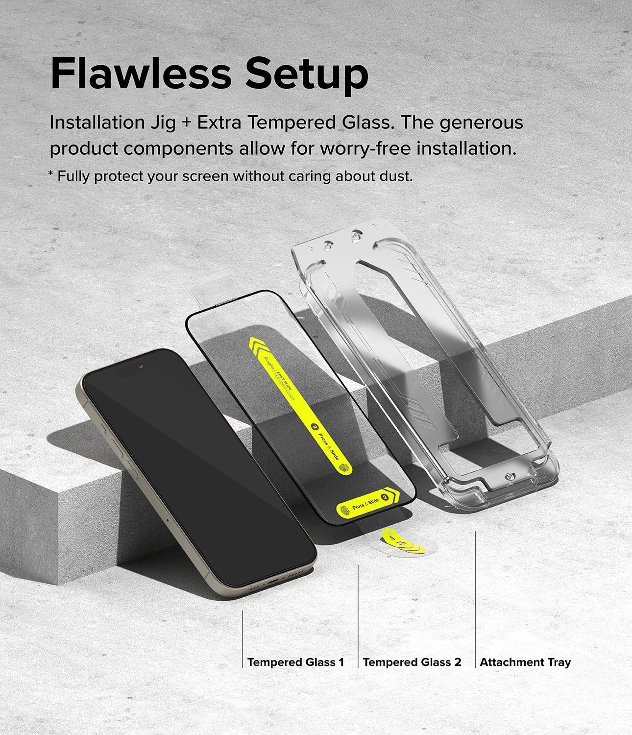 iPhone 15 Pro Skärmskydd i glas med monteringsverktyg