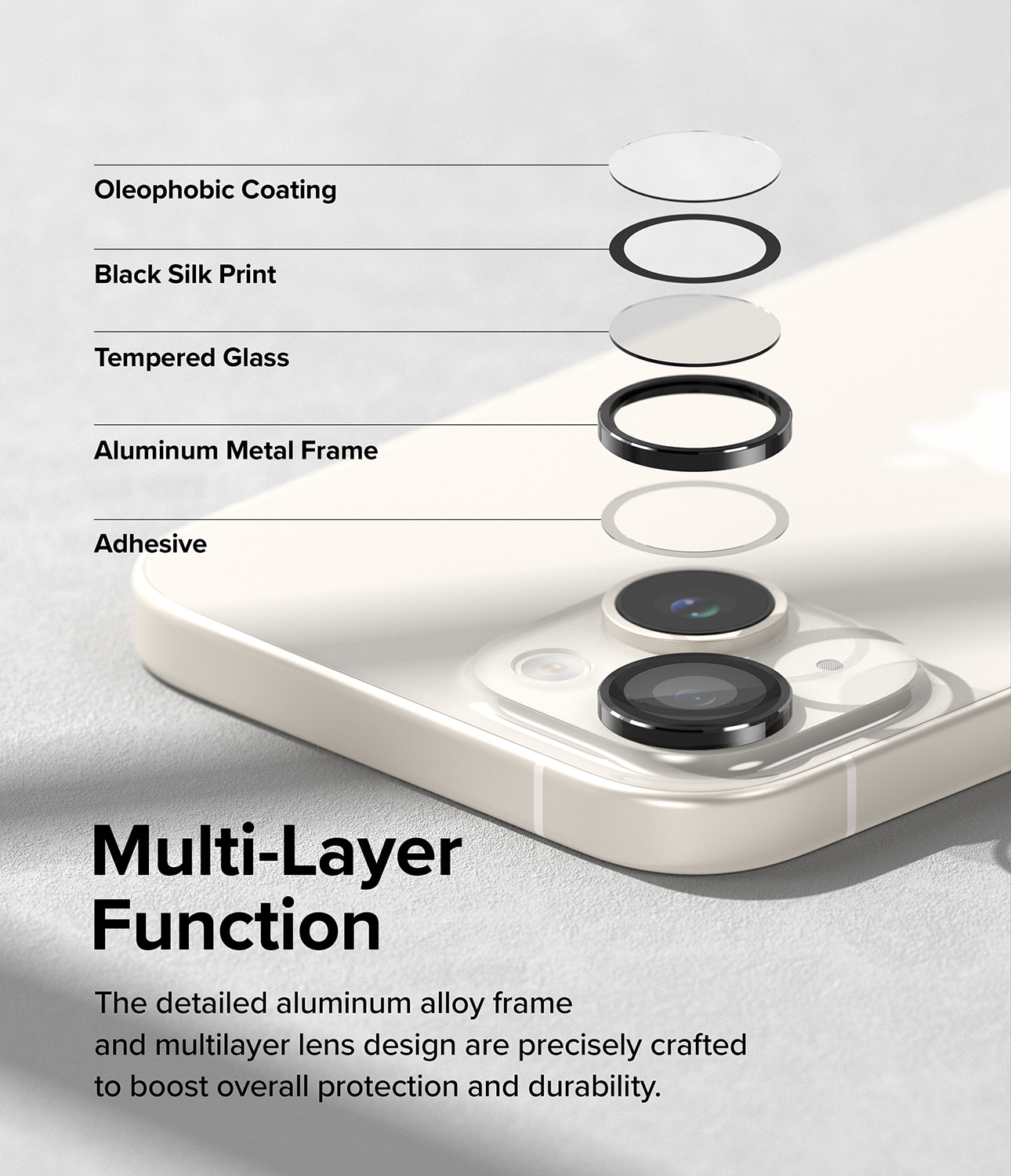 iPhone 15 Plus Linsskydd med aluminiumram, svart