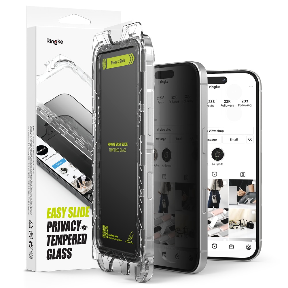 iPhone 16 Pro Anti-spy Skärmskydd i glas med monteringsram (2-pack)