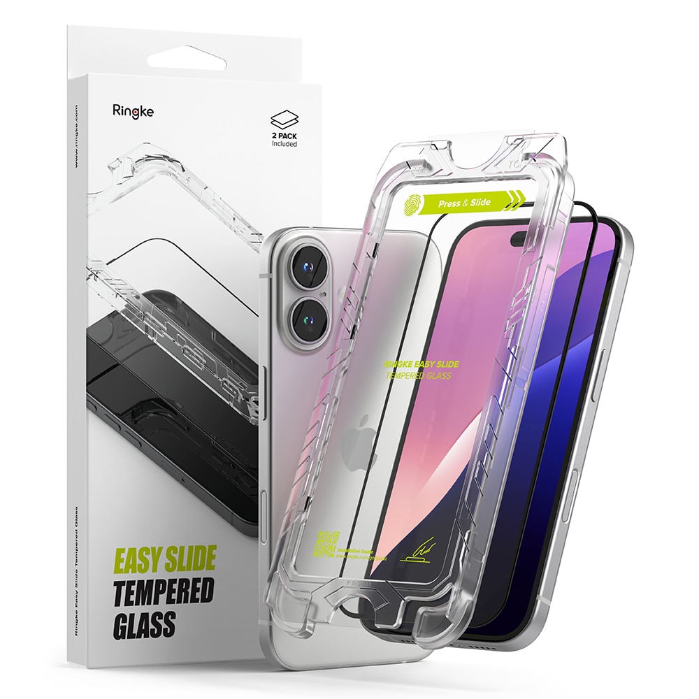 iPhone 16 Skärmskydd i glas med monteringsram (2-pack)